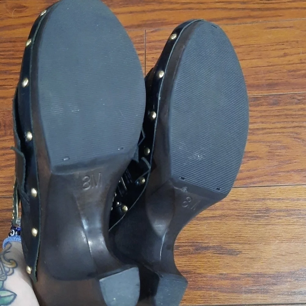 Michael Kors Black Gold Studded Fringe Heeled Mules - Picture 3 of 7